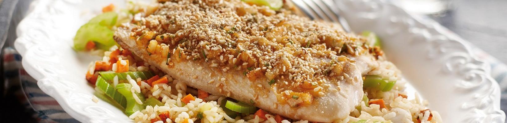 grilled tilapia with chili, sesame and fried rice