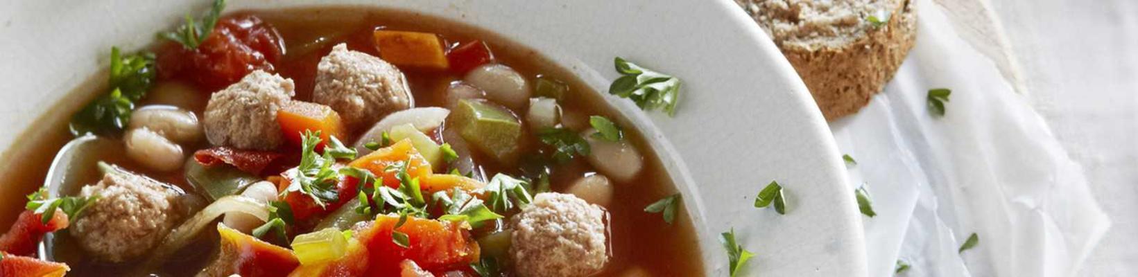 goulash soup with white beans and meatballs