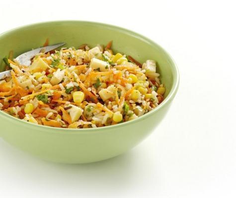 rice salad with cheese, corn and carrot