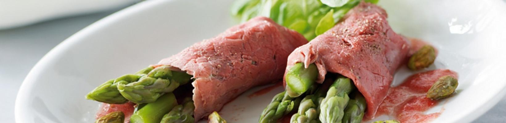 roast beef rolls with gazpacho dressing and roasted pistachios