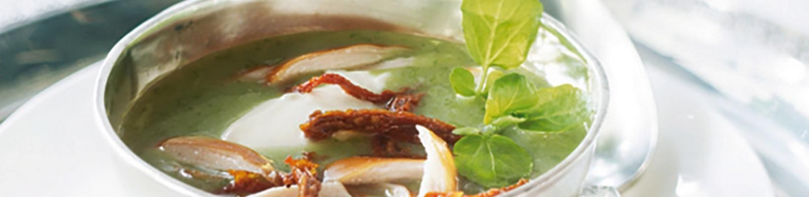 watercress soup with smoked chicken