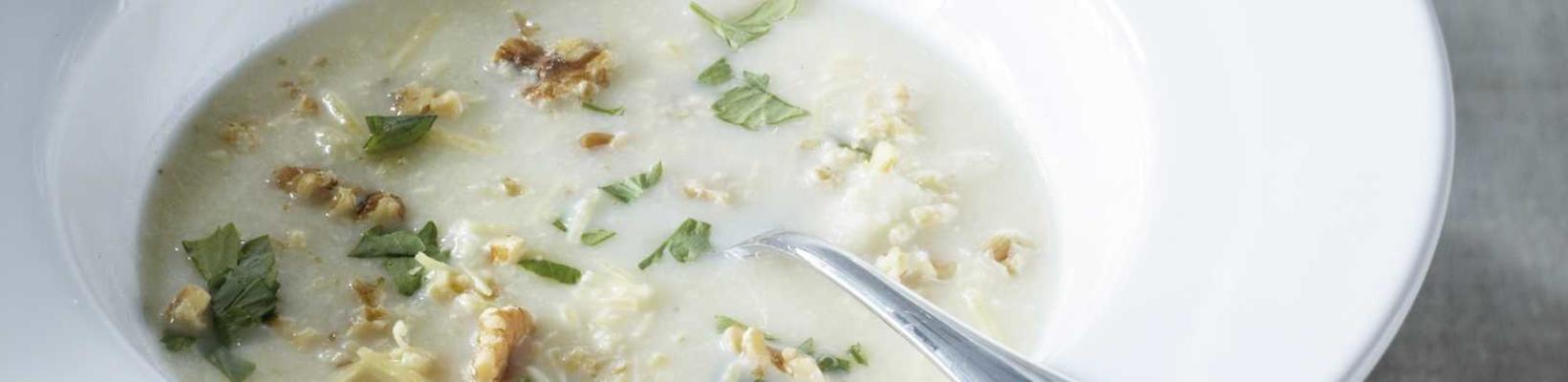 celeriac soup with cheese and nuts
