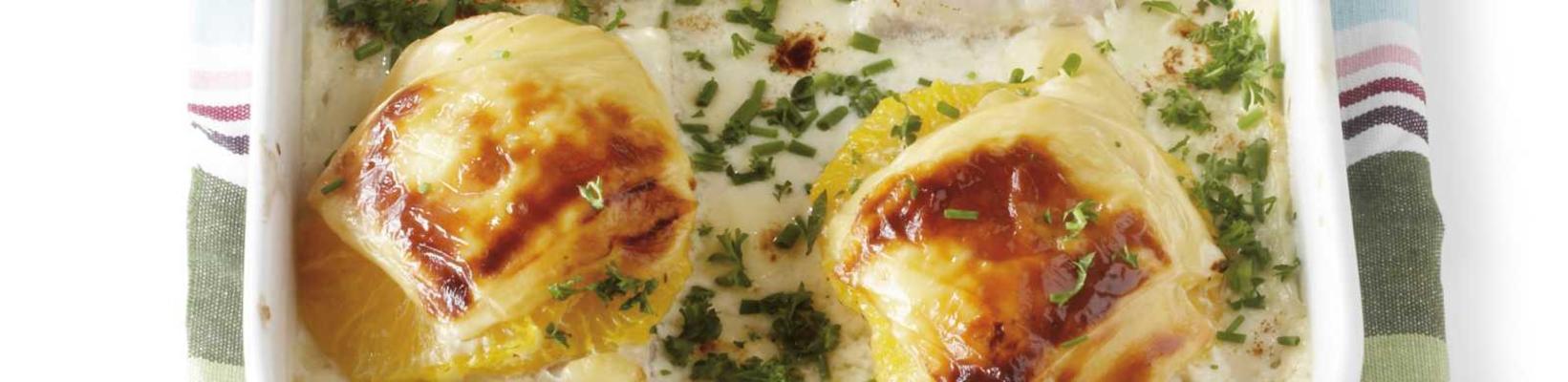 fish from the oven with orange and cheese