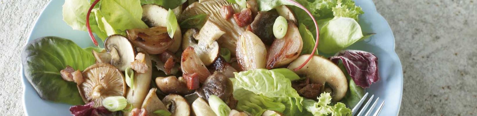 salad with forest mushrooms and candied shallots