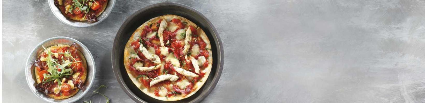 tortilla pizza with chicken and salami