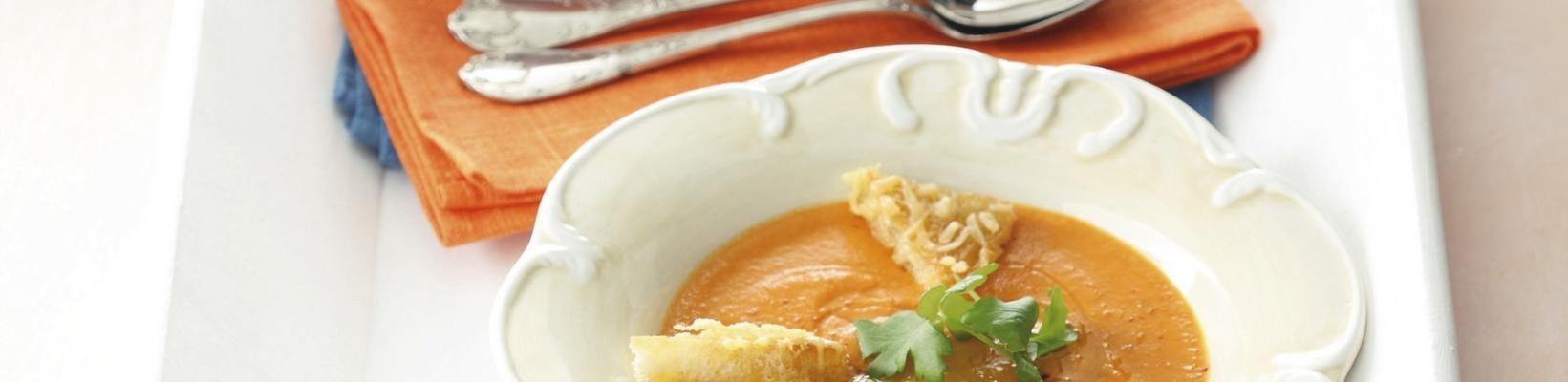 fresh tomato broth with cheese croutons