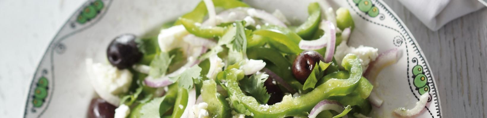 salad of green peppers, feta and coriander