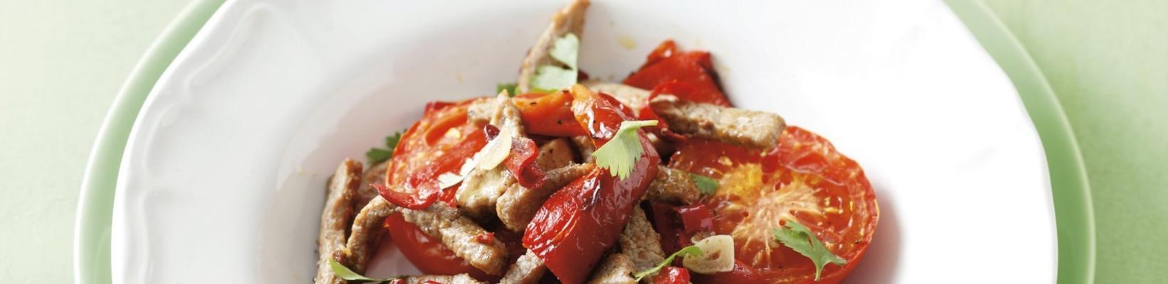 red lukewarm salad with spicy meat