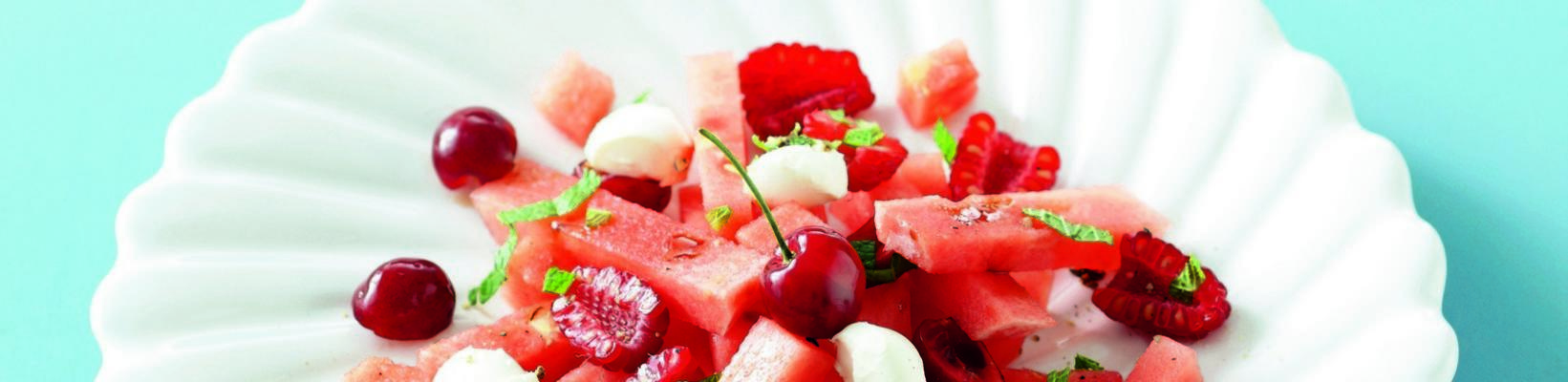 pink fruit salad with cream cheese