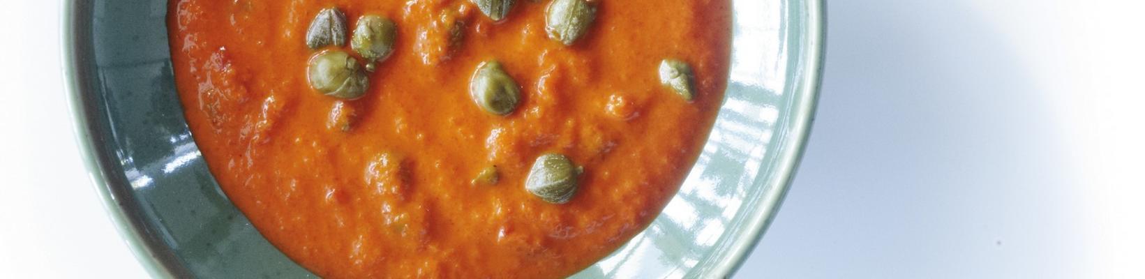 spicy pepper sauce with olive oil and capers