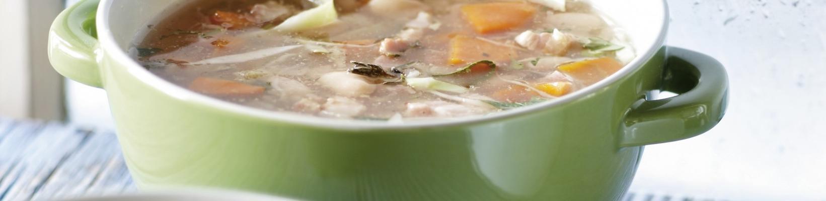 winter vegetable soup with bacon and beans