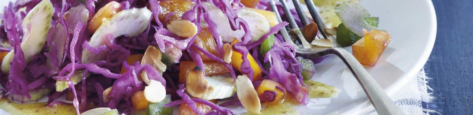 red cabbage salad with warm garlic dressing