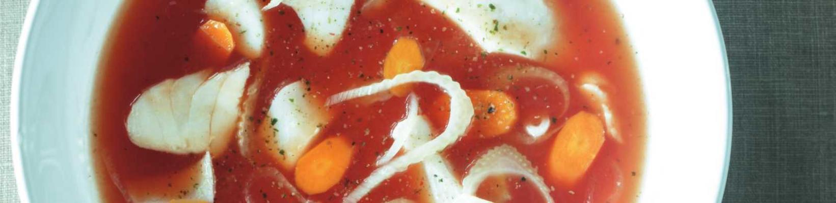 Mediterranean fish soup with garlic crostini