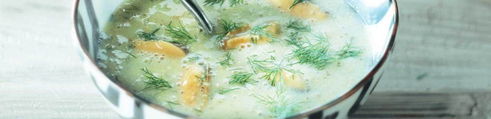 mussel soup with dill and mustard