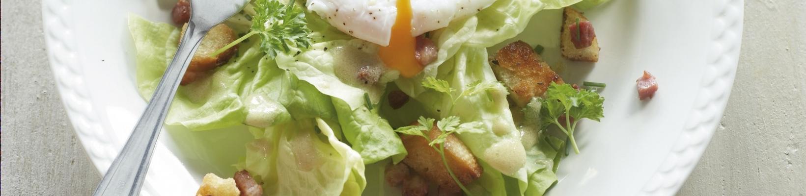 lettuce with poached egg and bacon dressing