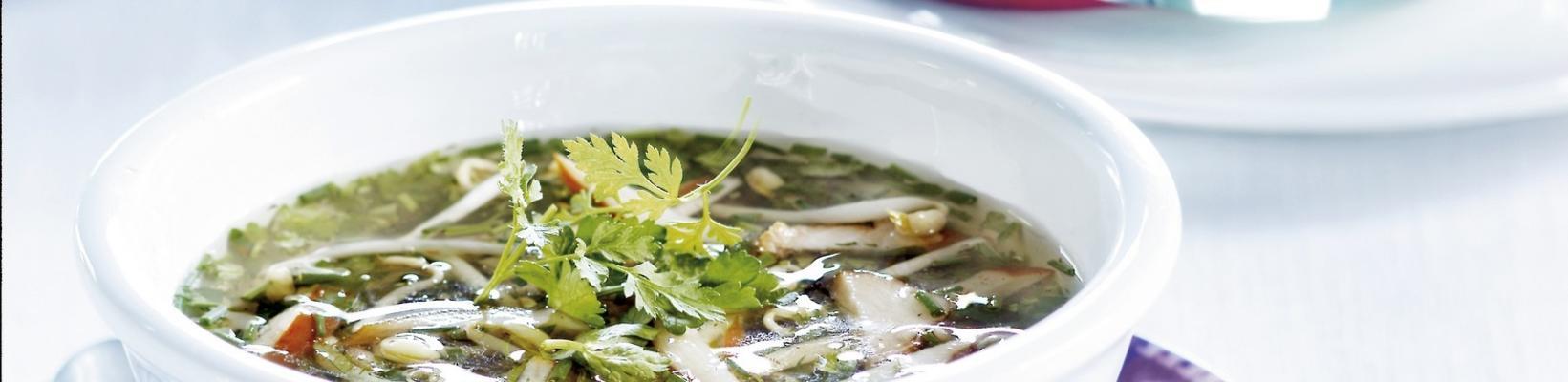 oriental stock with garden herbs and bean sprouts