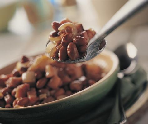 brown beans with bacon and apple sauce