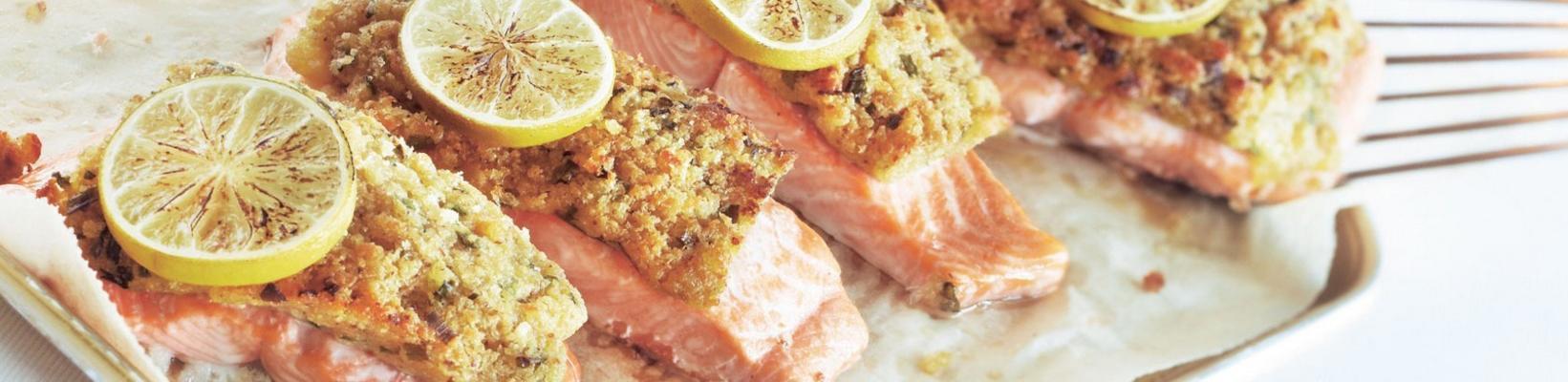 salmon with chive mustard panade