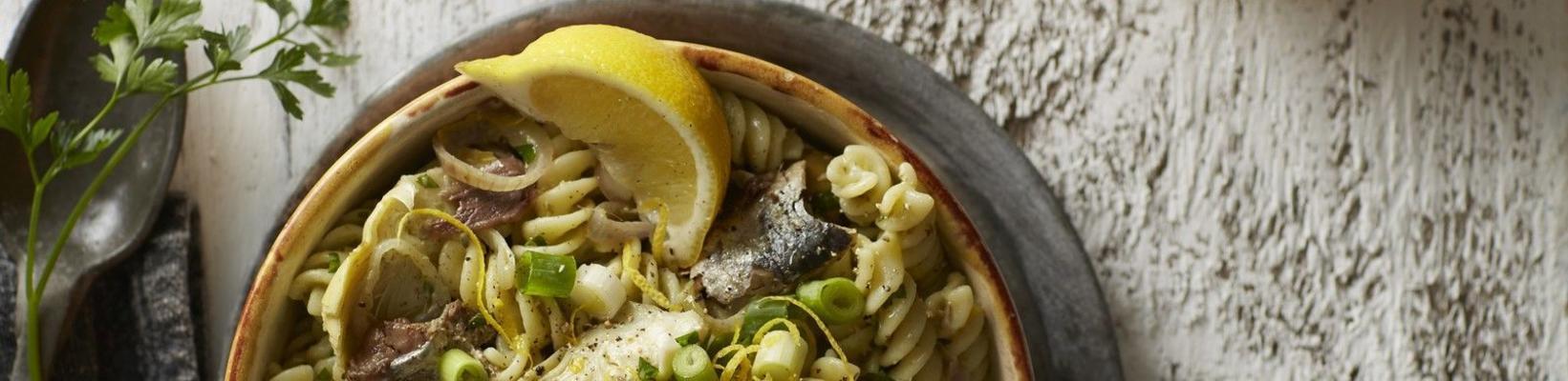 fusilli with sardines, anchovies and artichokes