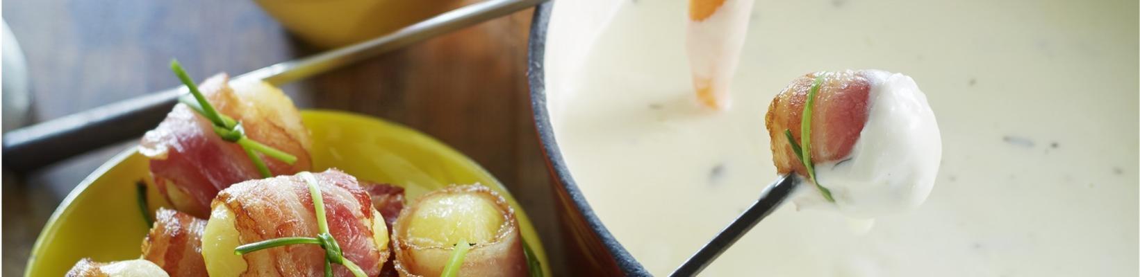 goat cheese fondue with potatoes and bacon