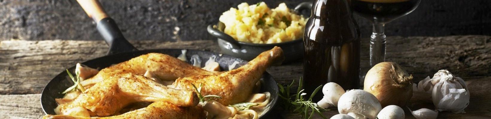 chicken stew with beer and parsnip puree