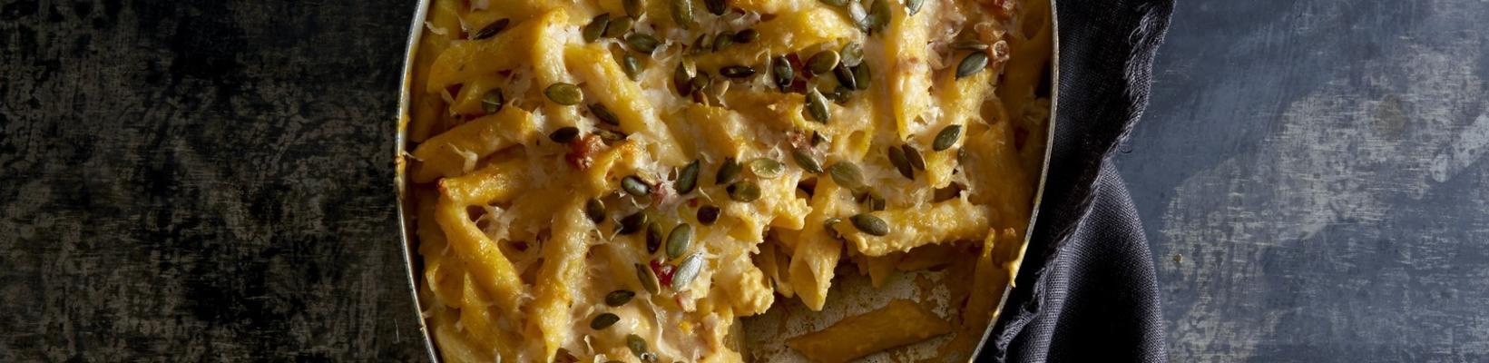 penne with creamy pumpkin sauce and bacon
