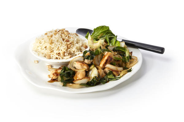 oriental stir-fry rice with bok choy and chicken