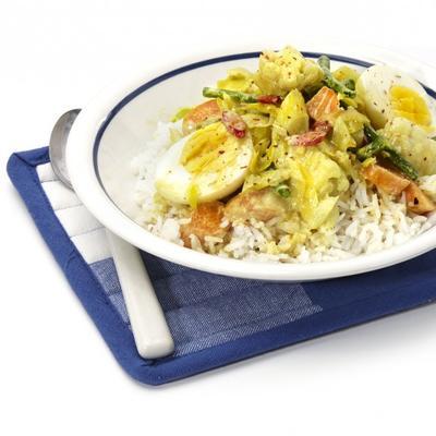 vegetable curry with egg and rice