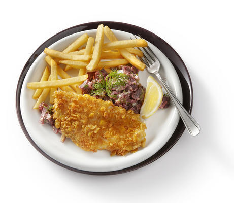 crunchy fish fillet with beetroot salad