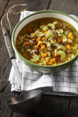 lentil soup with curry and sweet potato