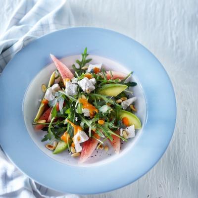 goat cheese salad with melon and avocado