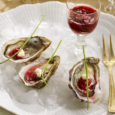 raw oysters with raspberry dressing