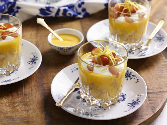 poached pear with lemon curd and yogurt