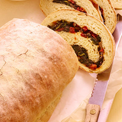 Mediterranean bread filled with spinach and sundried tomatoes