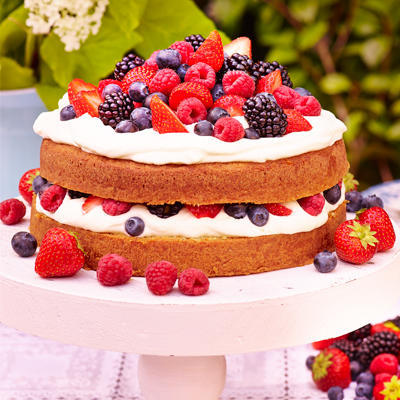 red fruit cake with hazelnuts