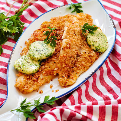 fried fish with parsley butter