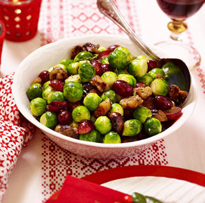 Brussels sprouts with chestnuts and red grapes