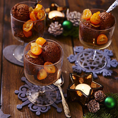 chocolate mousse with kumquats