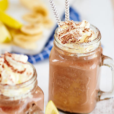 banana-apple-chocolate smoothie with milk