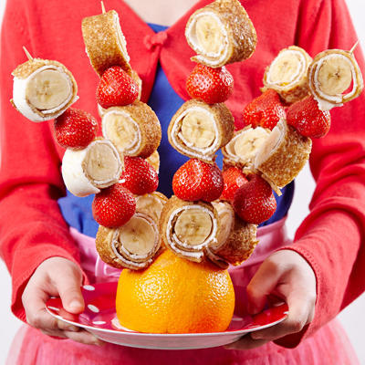 pancake skewers with coconut bread and banana