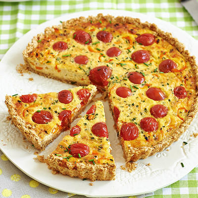 savory pie with cheese and tomatoes