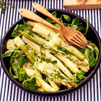 salad of white and green asparagus