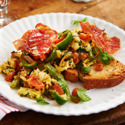 summer vegetables with scrambled eggs