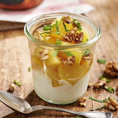apple compote with greek yogurt and walnuts