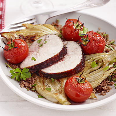 pork roulade with fennel and red wine couscous