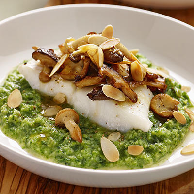 cod with spinach cream and mushroom butter