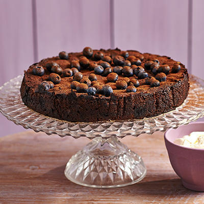chocolate carrot cake with blue berries