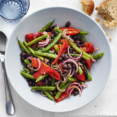 lukewarm bean salad with roasted peppers