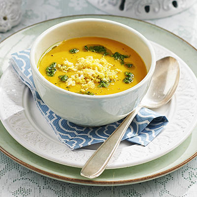 creamy carrot soup with parsley oil