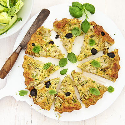 green herbal clafoutis with artichoke hearts